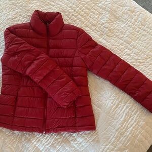 red puffer jacket